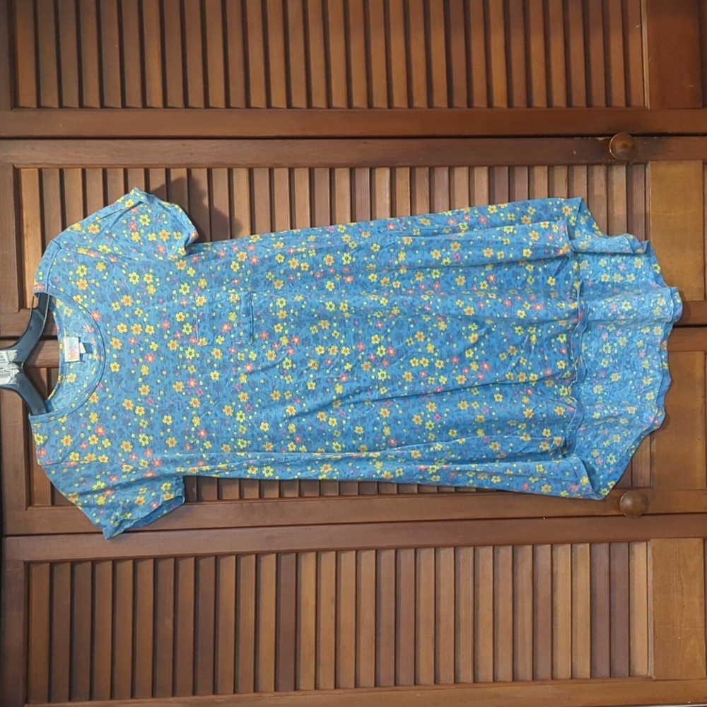 LuLaRoe Blue Floral Pocket T-Shirt Dress